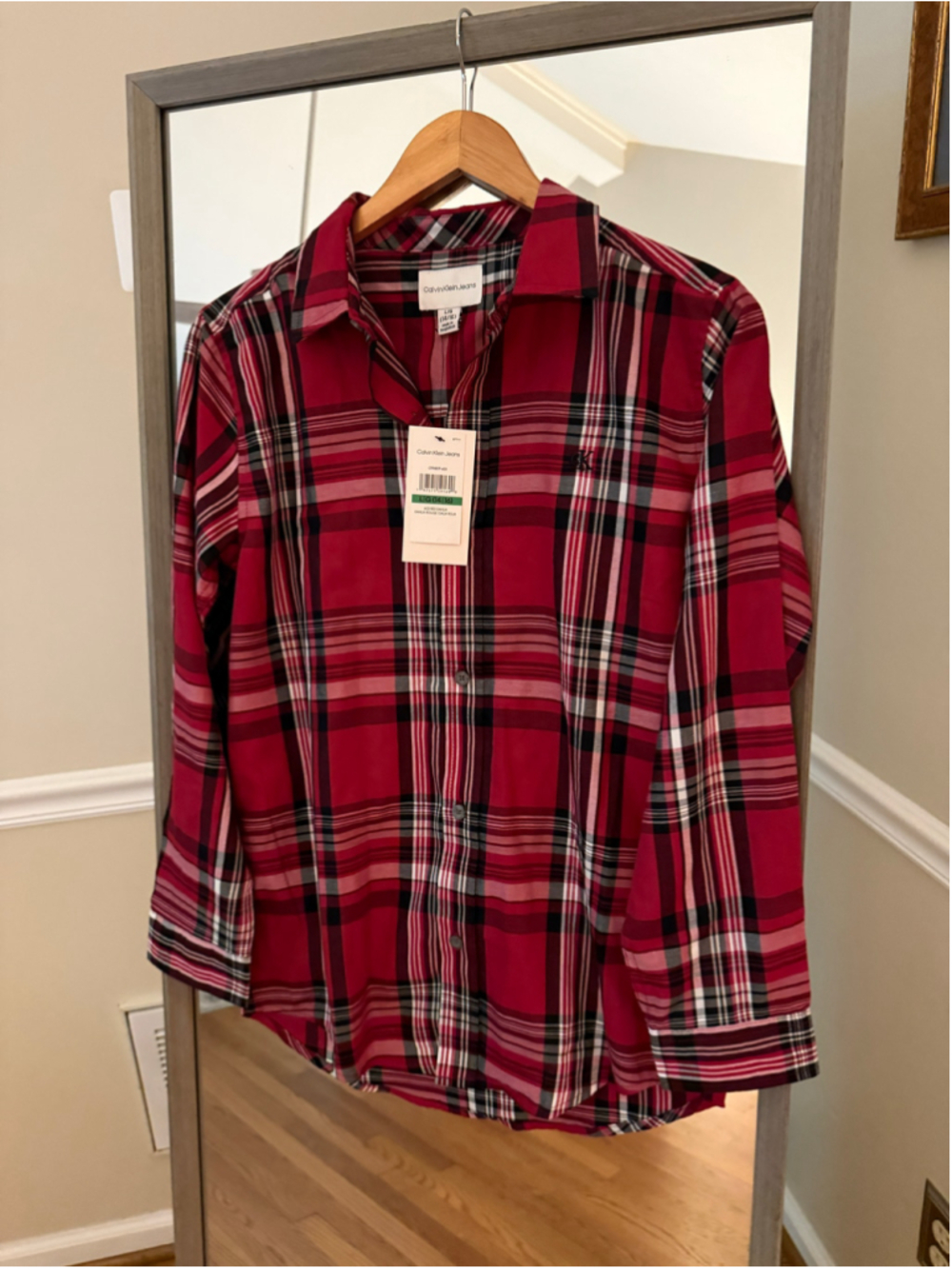 Calvin Klein Jeans Red Plaid Button Down Shirt Size L